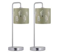 First Choice Lighting Set of 2 Arched Table Lamps with Sage Green Fern Shades in Silver First Choice Lighting Silver