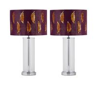 First Choice Lighting Set of 2 Aura - Chrome Table Lamps with Burgundy Fern Cut Out Shades in Silver First Choice Lighting Silver