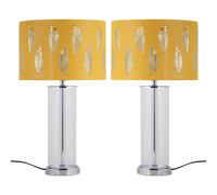 First Choice Lighting Set of 2 Aura - Chrome Table Lamps with Ochre Fern Cut Out Shades in Silver First Choice Lighting Silver