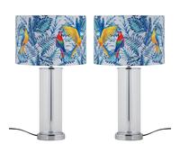 First Choice Lighting Set of 2 Aura - Chrome Table Lamps with Parrot Velvet Shades in Silver First Choice Lighting Silver
