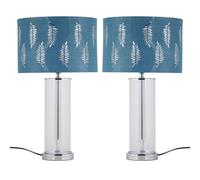 First Choice Lighting Set Of 2 Aura - Chrome Table Lamps With Teal Fern Cut Out Shades