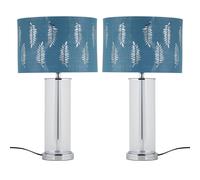 First Choice Lighting Set of 2 Aura - Chrome Table Lamps with Teal Fern Cut Out Shades in Silver First Choice Lighting Silver