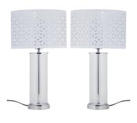 First Choice Lighting Set Of 2 Aura - Chrome Table Lamps With White Cut Out Shades