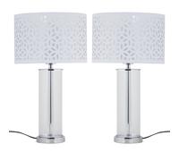 First Choice Lighting Set of 2 Aura - Chrome Table Lamps with White Cut Out Shades in Silver First Choice Lighting Silver