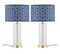 First Choice Lighting Set Of 2 Aura - Satin Brass Lamps With Navy Blue Cut Out Shades