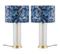 First Choice Lighting Set Of 2 Aura - Satin Brass Lamps With Toucan Velvet Shades