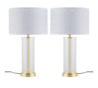 First Choice Lighting Set Of 2 Aura - Satin Brass Lamps With White Cut Out Shades