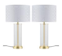First Choice Lighting Set Of 2 Aura - Satin Brass Lamps With White Cut Out Shades