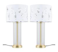 First Choice Lighting Set Of 2 Aura - Satin Brass Lamps With White Fern Cut Out Shades