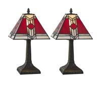 First Choice Lighting Set of 2 Avon - Tiffany Coloured Glass 39cm Table Lamps in Bronze First Choice Lighting Bronze