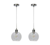 First Choice Lighting Set of 2 Barnum - Clear Glass Globe with Chrome Pendant Fittings First Choice Lighting Clear