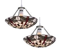First Choice Lighting Set of 2 Basil - Tiffany Coloured Glass Uplight Pendant Shades First Choice Lighting Multicolor