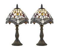 First Choice Lighting Set of 2 Basil - Tiffany Dragon Fly 36cm Table Lamps in Bronze First Choice Lighting Bronze