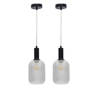 First Choice Lighting Set of 2 Batley - Clear Ribbed Glass Black Deco Pendant Fittings First Choice Lighting Clear