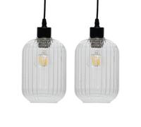 firstchoicelighting Set of 2 Glass Easy Fit Ceiling Lightshades or Pendant Shades, Clear Ribbed Glass, Height 18cm Diameter 14cm