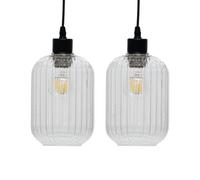 First Choice Lighting Set of 2 Batley - Clear Ribbed Glass Easy Fit Pendant Shades First Choice Lighting Clear