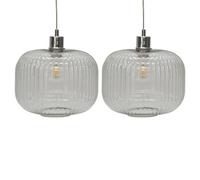 First Choice Lighting Set of 2 Batley Large - Clear Ribbed Glass Easy Fit Pendant Shades First Choice Lighting Clear