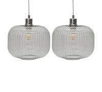 firstchoicelighting Set of 2 Glass Easy Fit Ceiling Lightshades or Pendant Shades, Clear Ribbed Glass, Height 20cm Diameter 25cm