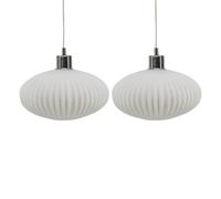 firstchoicelighting Set of 2 Glass Easy Fit Ceiling Lightshades or Pendant Shades, White Ribbed Glass, Height 14cm Diameter 25cm