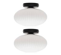 First Choice Lighting Set of 2 Baton - White Ribbed Oval Glass Black Ceiling Lights First Choice Lighting White