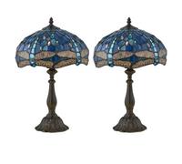 First Choice Lighting Set Of 2 Beaumont - Tiffany Dragonfly Coloured Glass 47Cm Table Lamps