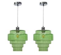 First Choice Lighting Set of 2 Benson - 5 Tier Green Glass & Chrome Ceiling Pendant Lights First Choice Lighting Green