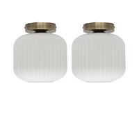 First Choice Lighting Set of 2 Bento - White Glass Antique Brass Ceiling Light Fittings First Choice Lighting White