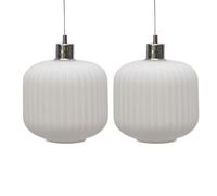 Set of 2 Bento - White Ribbed Glass Easy Fit Pendant Shades First Choice Lighting White One Size