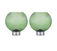 First Choice Lighting Set Of 2 Betchley - Battery Operated Chrome Lamp With Green Glass