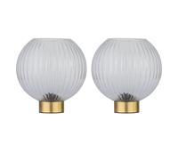 First Choice Lighting Set of 2 Betchley - Battery Operated Satin Brass Lamp Clear Glass in Gold First Choice Lighting Gold