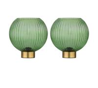 First Choice Lighting Set Of 2 Betchley - Battery Operated Satin Brass Lamp With Green Glass