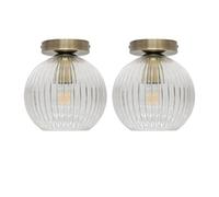 First Choice Lighting Set Of 2 Betchley - Clear Ribbed Glass Antique Brass Ceiling Lights