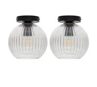 First Choice Lighting Set Of 2 Betchley - Clear Ribbed Glass Globe Black Ceiling Lights