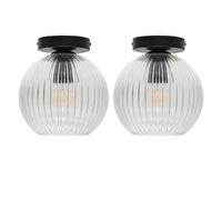 First Choice Lighting Set of 2 Betchley - Clear Ribbed Glass Globe Black Ceiling Lights First Choice Lighting Clear