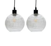 firstchoicelighting Set of 2 Glass Easy Fit Ceiling Lightshades or Pendant Shades, Clear Ribbed Glass, Height 18cm Diameter 20cm