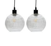 firstchoicelighting Set of 2 Glass Easy Fit Ceiling Lightshades or Pendant Shades, Clear Ribbed Glass, Height 18cm Diameter 20cm