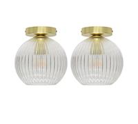First Choice Lighting Set of 2 Betchley - Clear Ribbed Glass Satin Brass Ceiling Lights First Choice Lighting Clear