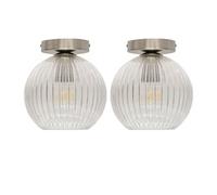 First Choice Lighting Set Of 2 Betchley - Clear Ribbed Glass Satin Nickel Ceiling Lights