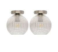 First Choice Lighting Set of 2 Betchley - Clear Ribbed Glass Satin Nickel Ceiling Lights First Choice Lighting Clear