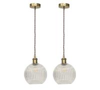 First Choice Lighting Set Of 2 Betchley - Clear Ribbed Globe Antique Brass Light Fittings