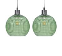 First Choice Lighting Set of 2 Betchley - Green Ribbed Glass Globe Easy Fit Pendant Shades in Clear First Choice Lighting Clear