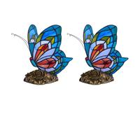 First Choice Lighting Set of 2 Betty - Coloured Glass Tiffany Butterfly Table Lamps in Bronze First Choice Lighting Bronze