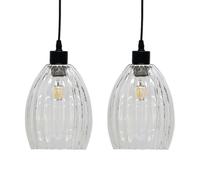 First Choice Lighting Set of 2 Birch - Clear Fluted Glass Easy Fit Pendant Shades First Choice Lighting Clear