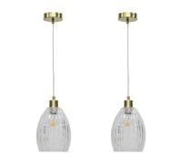 First Choice Lighting Set of 2 Birch - Clear Fluted Glass with Satin Brass Pendant Fittings First Choice Lighting Clear