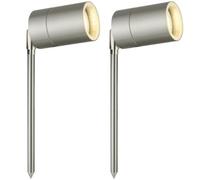 firstchoicelighting Set of 2 Stainless Steel Outdoor Spike Lights IP44 Adjustable GU10 Spotlight Mains 240v Light LED Compatible