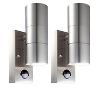First Choice Lighting Set of 2 Blaze - Stainless Steel Outdoor Up Down Motion Sensor Wall Lights in Silver First Choice Lighting Silver
