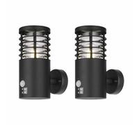 Set of 2 Modern Black Outdoor Motion Sensor Wall Lights, Louvred Design,IP44 Waterproof Garden Porch PIR Security Light, LED Compatible