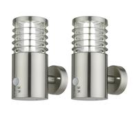 First Choice Lighting Set of 2 Bloom - Brushed Stainless Steel Outdoor Motion Sensor Lights in Silver First Choice Lighting Silver