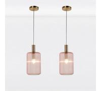 Set of 2 Blush Pink and Gold Fluted Glass Design Pendant Fittings