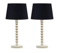 First Choice Lighting Set Of 2 Bobbin - Ivory Lamps With Black Cotton Shades